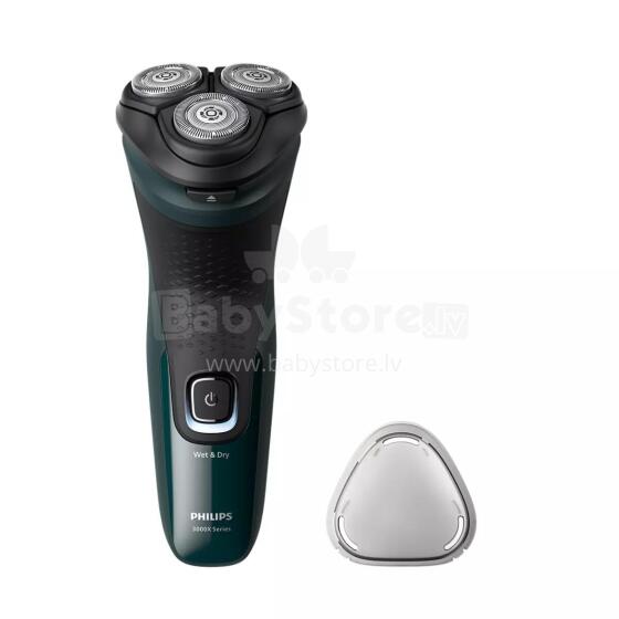 Akcija! Philips Shaver Series 3000X, Wet&amp; Dry skuveklis (lādējams), tumši zaļš