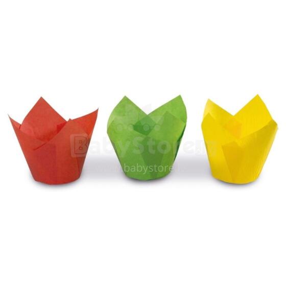 Tulip shaped paper cupcake tins 12 pcs coloured Easy Bake &Oslash; 7.5 x 8 cm