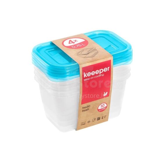 Set of food containers rectangular 4x0,75L Fredo &amp;quot;Fresh&amp;quot; transparent/light blue