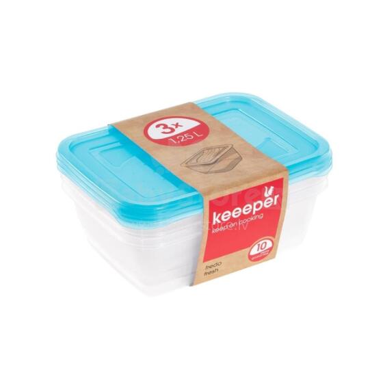 Set of food containers rectangular 3x1,25L Fredo &amp;quot;Fresh&amp;quot; transparent/light blue