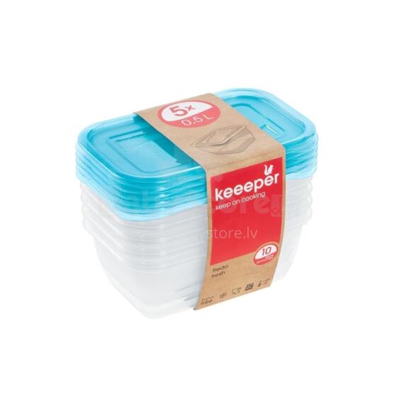 Set of food containers rectangular 5x0,5L Fredo &amp;quot;Fresh&amp;quot; transparent/light blue