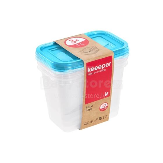 Set of food containers rectangular 3x1L Fredo &amp;quot;Fresh&amp;quot; transparent/light blue