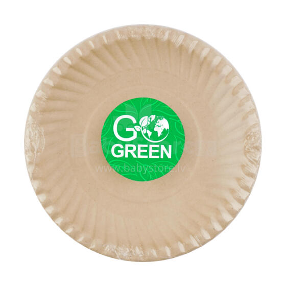 Compostable sugar cane plates with Go Green pattern &Oslash;23cm 10 pcs/0,15kg