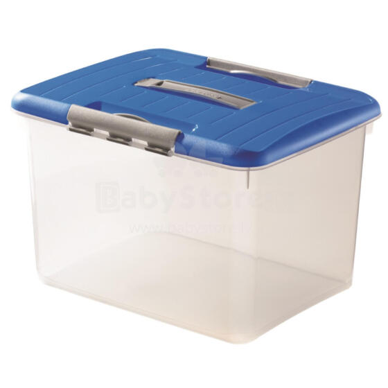 Box with lid and handle Hobby Optima 30L 42,8x34x28,1cm transparent/blue