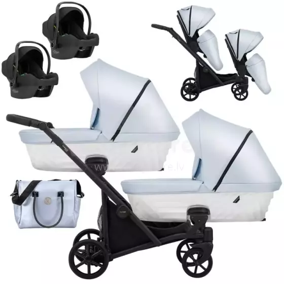 Kunert Ivento Duo Art.ID-22 Eco Baby Blue Metalic  Универсальная коляска 3 в 1 для двойняшек