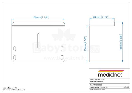 MEDICLINICS RPR2700CS SHELF FOR INDUSTRIAL PAPER ROLL DISPENSERS, SATIN FINISH