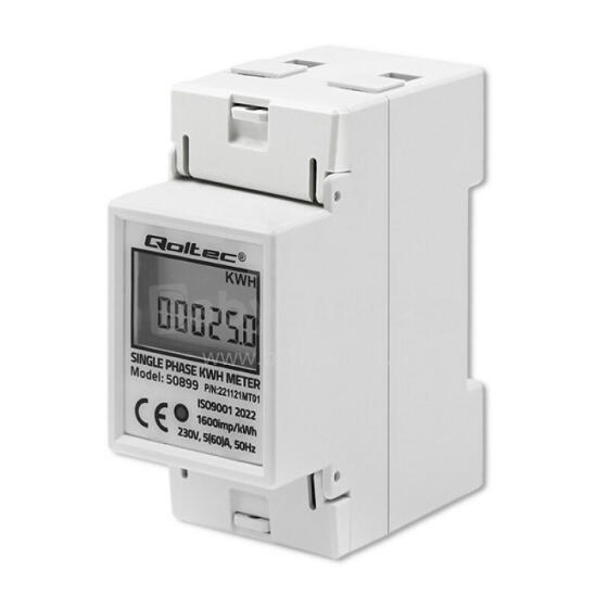 Qoltec 50899 Vienfāzes elektroniskais enerģijas skaitītājs | 230 V | LCD | 2P | DIN sliede