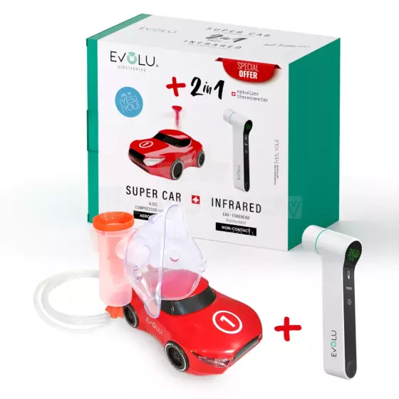 Evolu Super Car+Non Contact Art.EV1005 Kompresora inhalators+bezkontakta termometrs