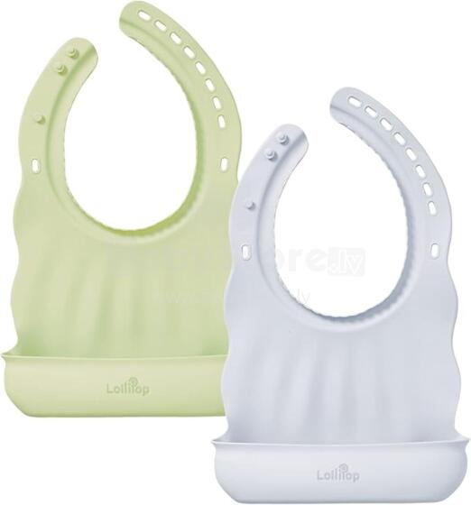 Lollipop Silicone Bib Art.CABU-BIB01ZZCG01 Blueberry/Apple Green Детский силиконовый слюнявчик,2 шт