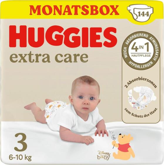 Huggies Baby Nappies Extra Care Size 3 Art.21696 autiņbiksītes (6-10 kg.), 2x72 gab./iepak.