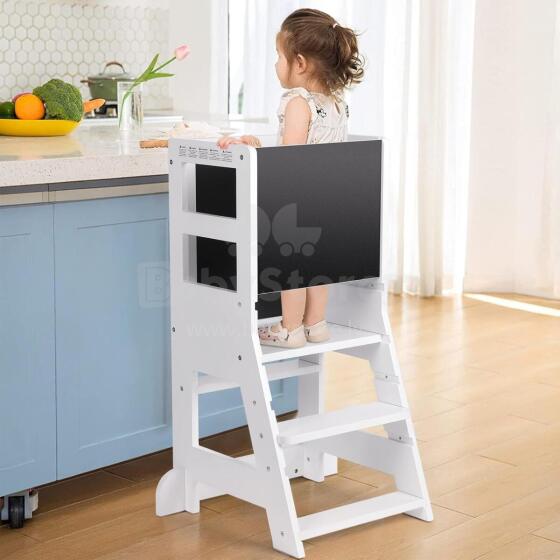 Wooden Learning Tower Art.224045 White  Деревянный кухонный табурет/ступенька для малышей с доской для рисования