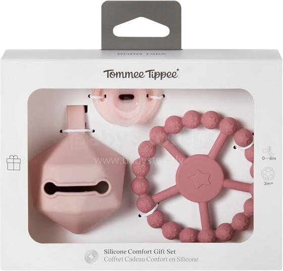 TOMMEE TIPPEE silicone pacifier with pacifier case and teething ring, pink, 433609
