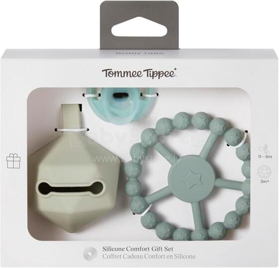 TOMMEE TIPPEE silicone pacifier with pacifier case and teething ring, green, 433610