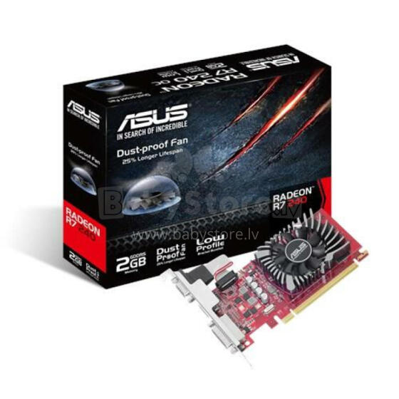 Graphics Card ASUS AMD Radeon R7 240 2 GB 128 bit PCIE 3.0 16x GDDR5 Memory 4600 MHz GPU 730 MHz Single Slot Fansink 1x15pin D-sub 1xDVI 1xHDMI R7240-2GD5-L