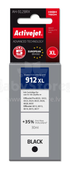 Activejet AH-912BRX tinte HP printeriem, HP 912XL 3YL84AE nomaiņa; Premium; 1100 lappuses; melns