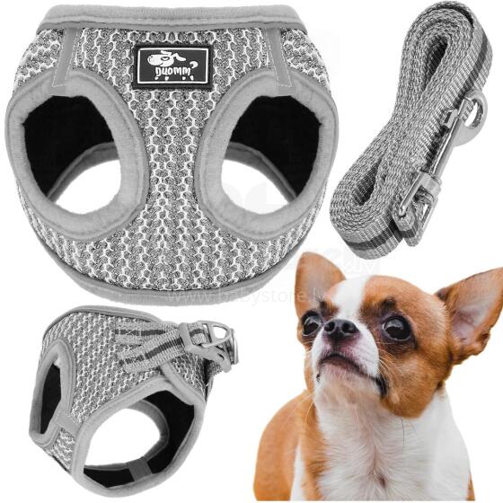 Pressure-free dog and cat harness set Springos PA0237, M 9-13 kg + 150 cm leash, grey