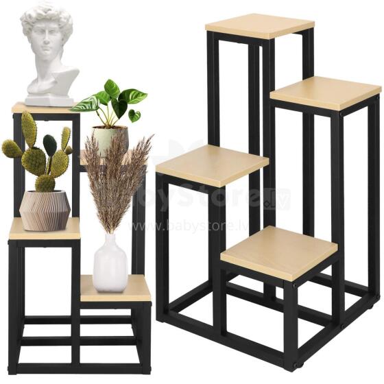 Metal plant stand with 4 shelves Springos GA0206, 67.5 cm, loft style, black/light brown