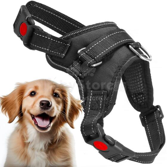 Regulējamas suņa siksnas Springos PA0304, izmērs M, 19-35 kg, bezspiediena iejūgs, melns