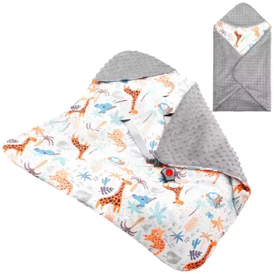 Baby wrap for car seat and carrier Springos SB0053, 77x77 cm, reversible blanket with hood, gray/multicolor