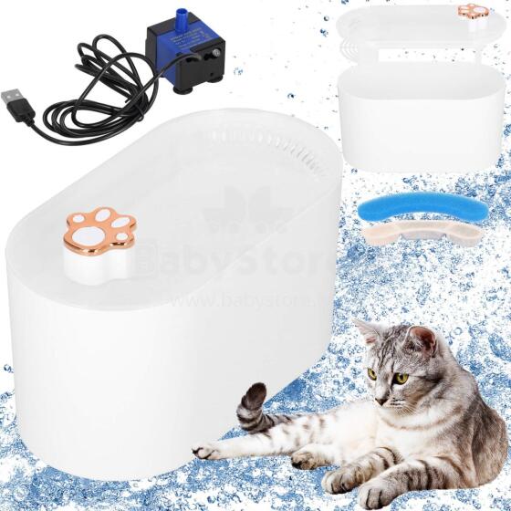 Поилка для кошки и собаки Springos PA0315, фонтан для животных 3 л, с подсветкой, водонепроницаемая IPX8, белая