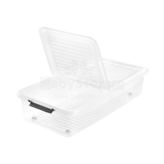 Box with lid on wheels underbed box Leo 77x58x16 cm 53L transparent