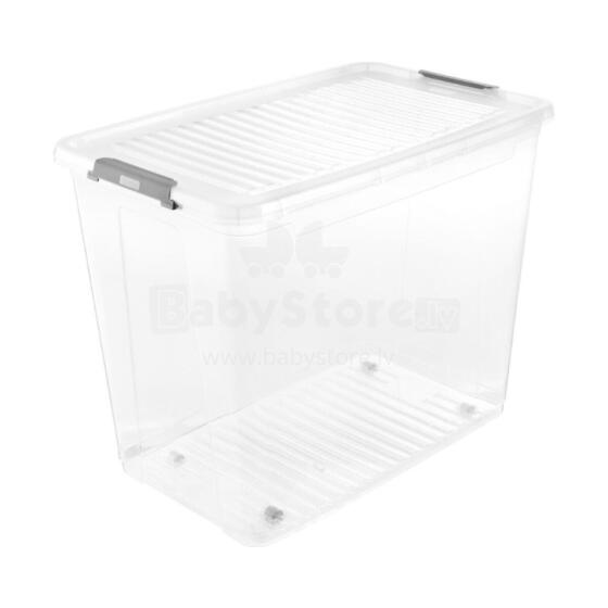 Box with lid on wheels clipbox Leo 59x38x47cm 74L transparent