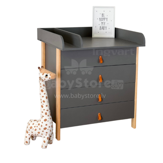La Bebe™ Scandi Art.227077 Graphite  Kumode ar koka pārtināmu virsmu
