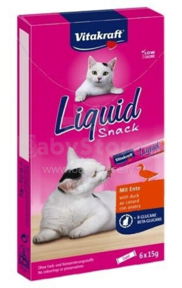 VITAKRAFT Cat Liquid Snack - šķidrs kārums kaķiem: pīle, beta-glikāns 6 gab.