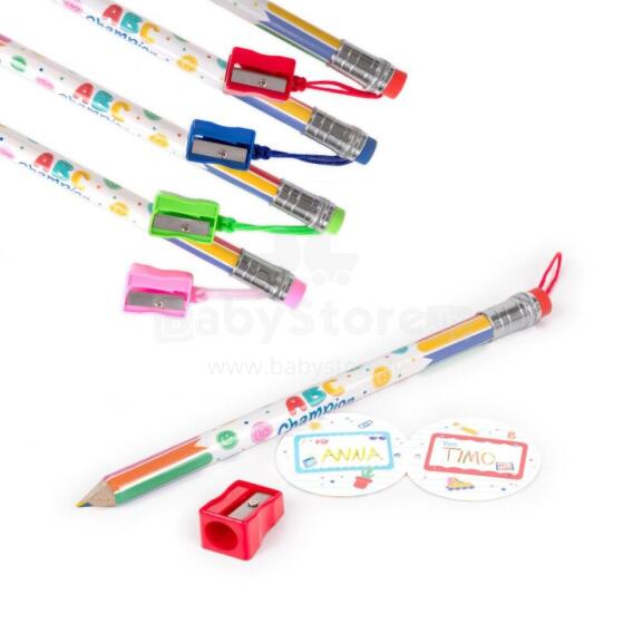 ABC Champions - Jumbo multi-coloured pencil with sharpener & Eraser -, 4 assorted