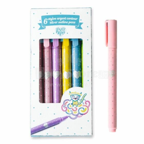 6 silver outline pens