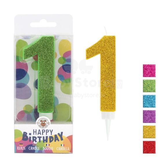 Birthday Fun - number candle 1 glitter maxi, 6 designs assorted