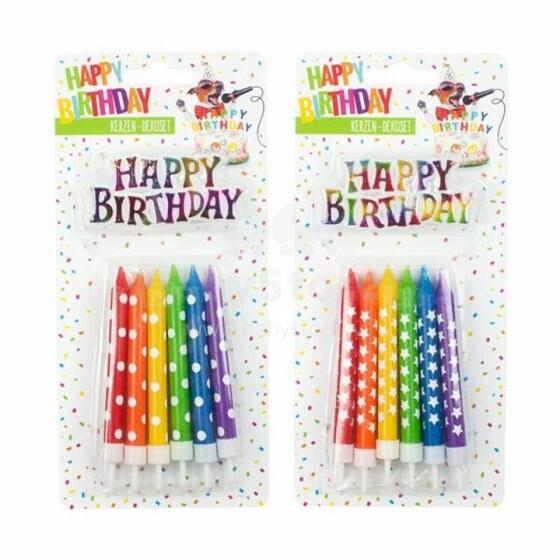 Birthday Fun - birthday candle decoration set rainbow 13-part, 2 designs assorted
