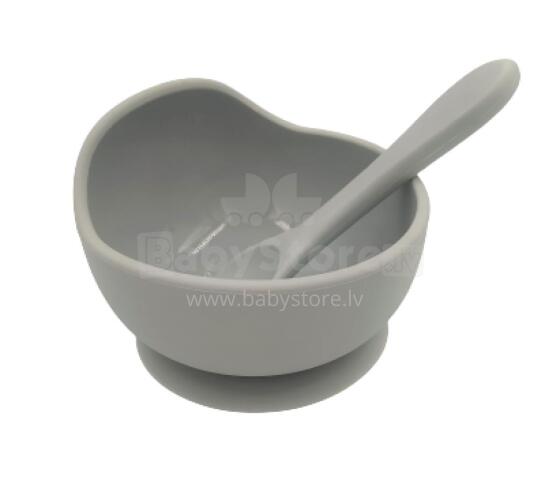 BABY 01138 Silicone bowl with suction cup and spoon Grey
