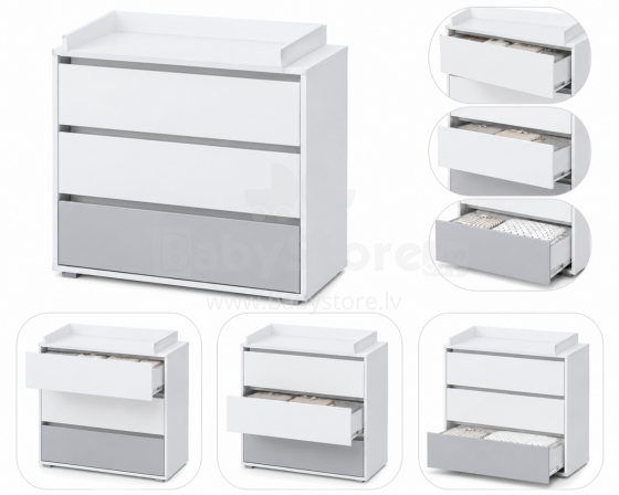 Klups Dalia Art.233071 White/Grey chest of drawers with changing surface