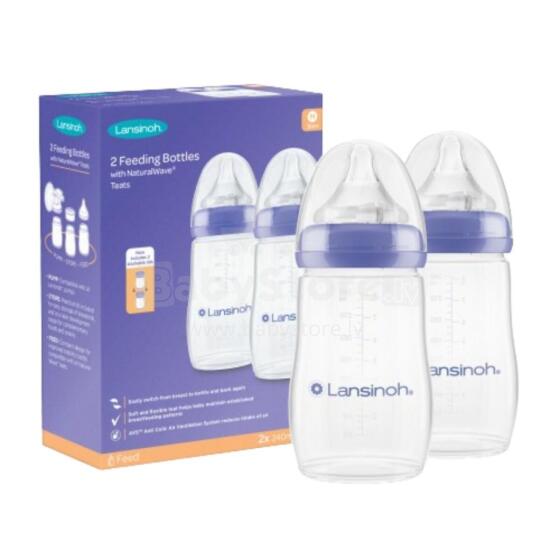 Lansinoh  Bottles with NaturalWave® Teat GB Art.75850 Barības pudelīte 2x240 ml ar knupīti Natural/Wave