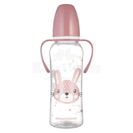 CANPOL 11/845 Standard bottle with handles 250ml CUTE ANIMALS pink