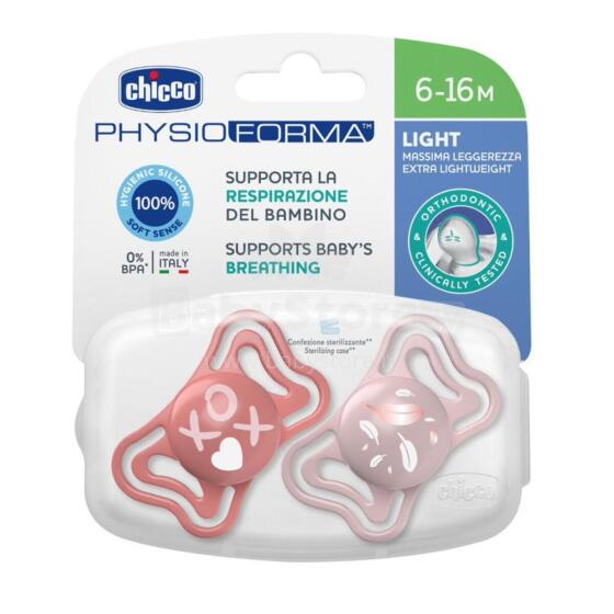 CHICCO 00071038110000 Pacifier PHYSIO LIGHT 6-16M sil 2 pcs pink