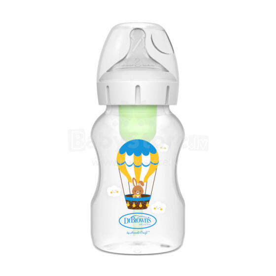 Dr.Browns WB111002 Wide neck bottle 330ml OPTIONS + pacifier +3M, decor. Rabbit with balloons