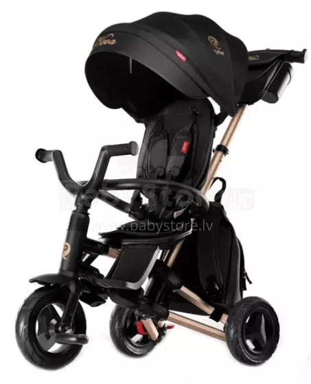 Bebe Basic Nova Gold Art.235558 Black Bērnu  trīsritenis ar rokturi , jumtiņu un piepūšamajiem riteņiem