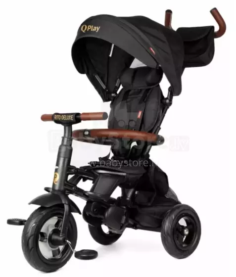 Bebe Basic Rito Deluxe Art.235606 Black Bērnu  trīsritenis ar rokturi , jumtiņu un piepūšamajiem riteņiem
