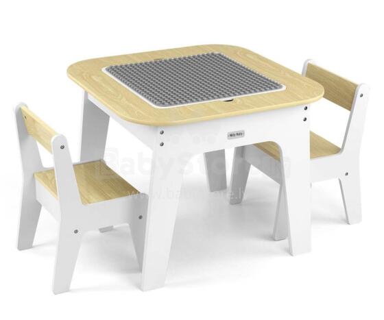 MILLY MALLY 6090 Olaf Blocks Furniture Set - Table and Two Chairs White
