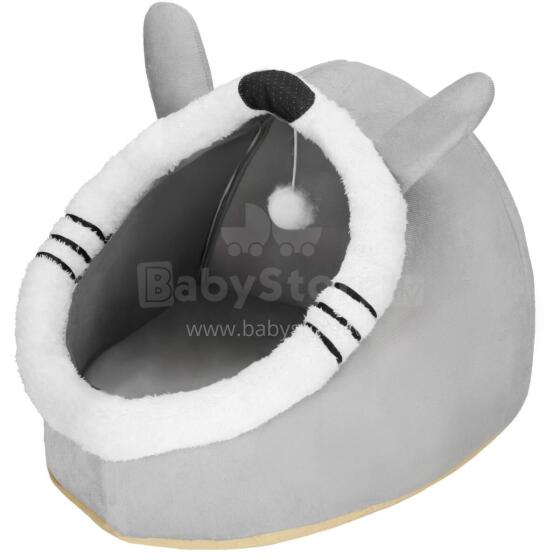 Лежанка для кошки с игрушкой и подушкой Springos PA0241 42x44x35 см серая
