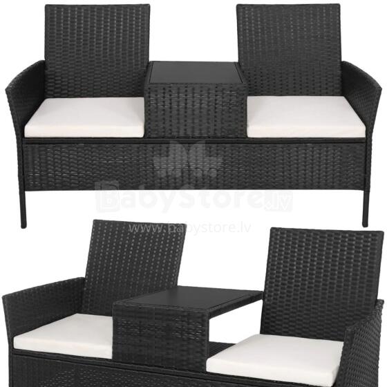 Garden Furniture Set Springos GF0068, Black, 3-in-1: 2 Chairs with Cushions + Table, Technorattan