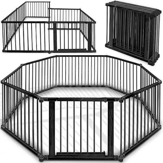 Kidu® Wood Playpen XXL  Art.237353 Black  Koka manēža no 8 elementiem