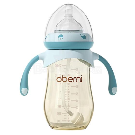 Oberni Baby Bottle Anti-Colic Art.237424 Blue Bērnu pudelīte no 6 mēnešiem ar silikona knupīti Airfree,270ml