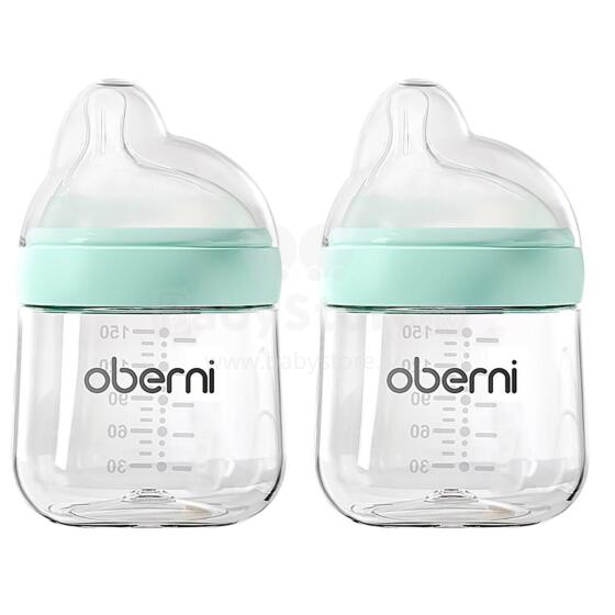 Oberni Anti-Colic Baby Bottle Art.237429 Blue  Anti-koliku barošanas pudele ar silikona knupīti no 0 mēn, 150ml,2 gab