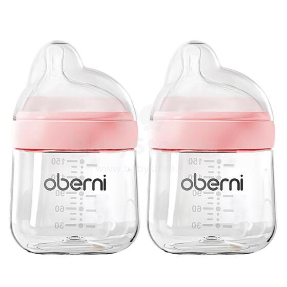 Oberni Anti-Colic Baby Bottle Art.237431 Pink Бутылочка антиколиковая с силиконовой соской от 0 мес., 150мл,2 шт