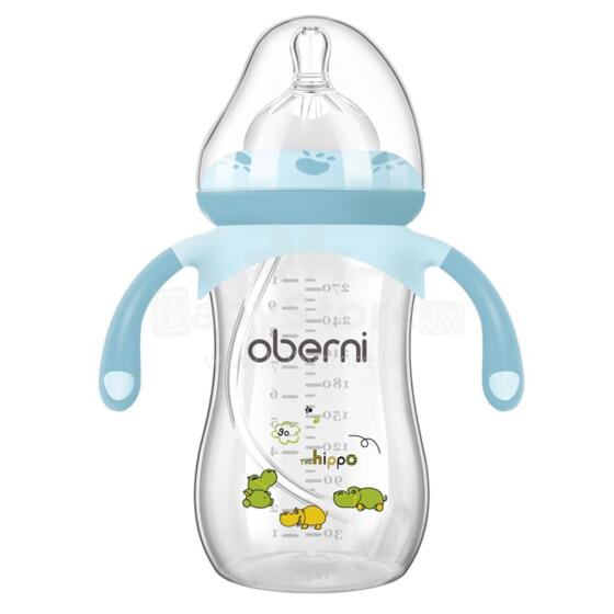 Oberni  Baby Bottle Art.237433 Blue Бутылочка  с силиконовой соской и ручками от 12 мес., 270мл