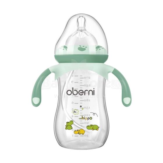 Oberni  Baby Bottle Art.237434 Green Бутылочка  с силиконовой соской и ручками от 12 мес., 270мл