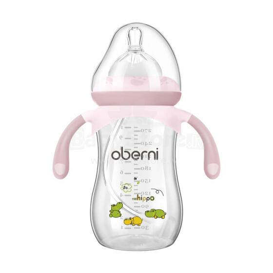 Oberni  Baby Bottle Art.237435 Pink  Barošanas pudele ar silikona knupīti un rokturiem no 12 mēn, 270ml